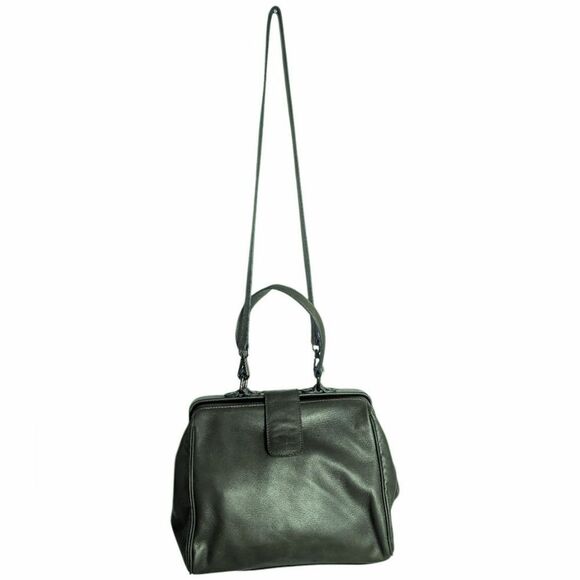 Nardelli Italian Dark Olive Green Leather Hinge Satchel Crossbody Handbag - Picture 2 of 8